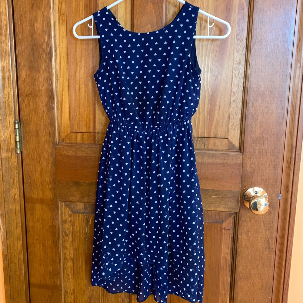 High-Low Blue French Dress with Hearts